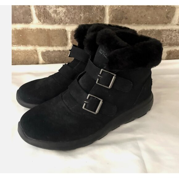 SKECHERS on the Go City 2 winter fling Black Suede Ankle Boots fur Lined 9.5 - Picture 1 of 5